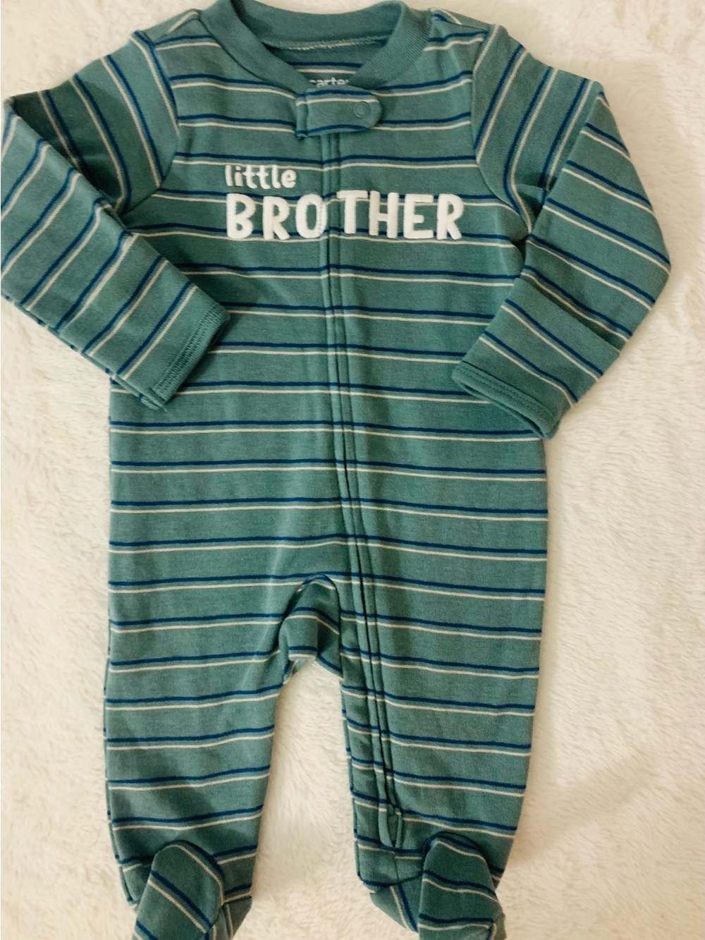 Carter's Teal and Navy Striped "Little Brother" Footed One-Piece